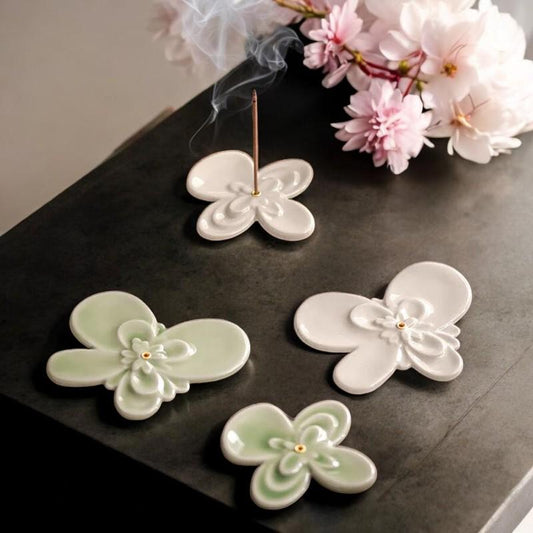 Butterfly Shaped Ceramic Incense Burner, Orchid Line Fragrant Holder for Aromatherapy, Home Zen Gift for Tea Lovers