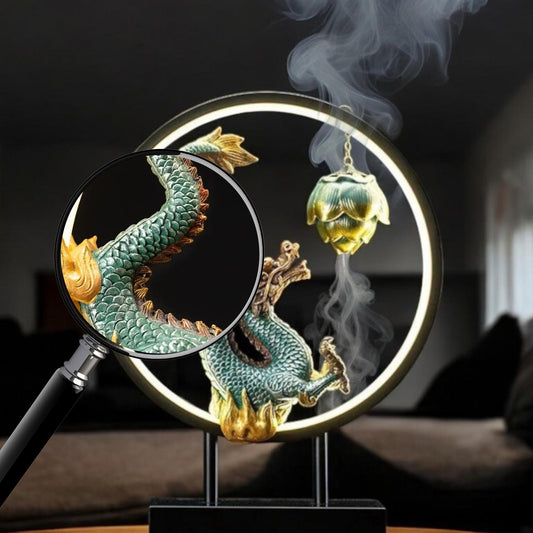 Dragon LED Lamp with Lotus Incense Burner – Mystical Home Decor | Zen Backflow Sculpture | Mood Light for Meditation or Living Room