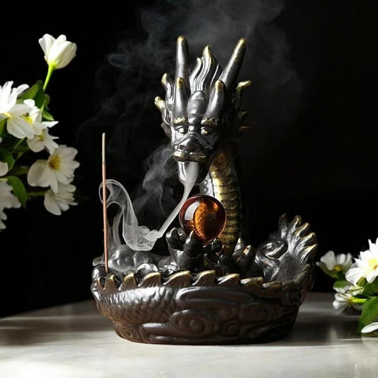 Ceramic Waterfall Incense Burner, Dragon Backflow Design for Relaxation & Meditation, Unique Buddha Home Decor Gift, dragonball decor