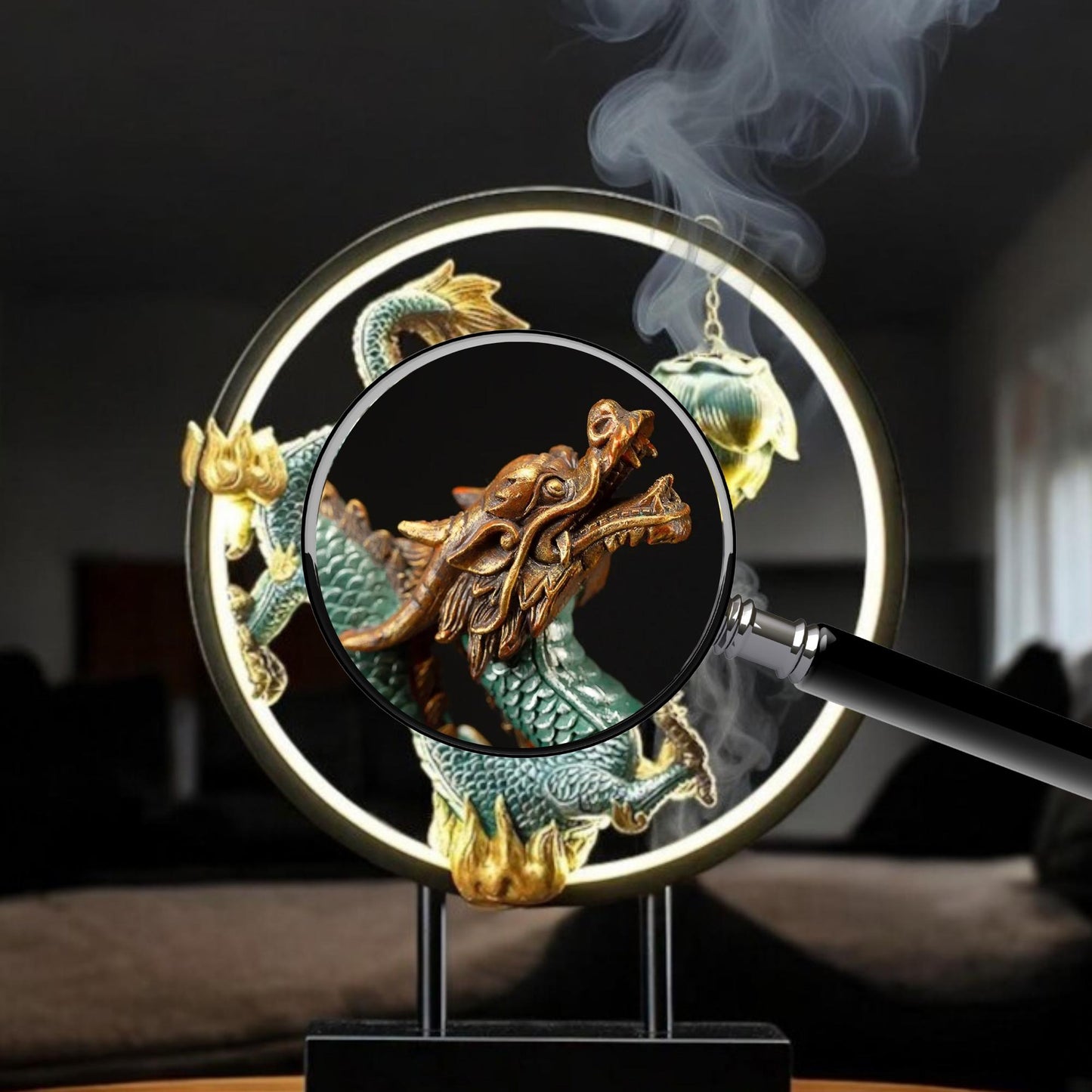 Dragon LED Lamp with Lotus Incense Burner – Mystical Home Decor | Zen Backflow Sculpture | Mood Light for Meditation or Living Room