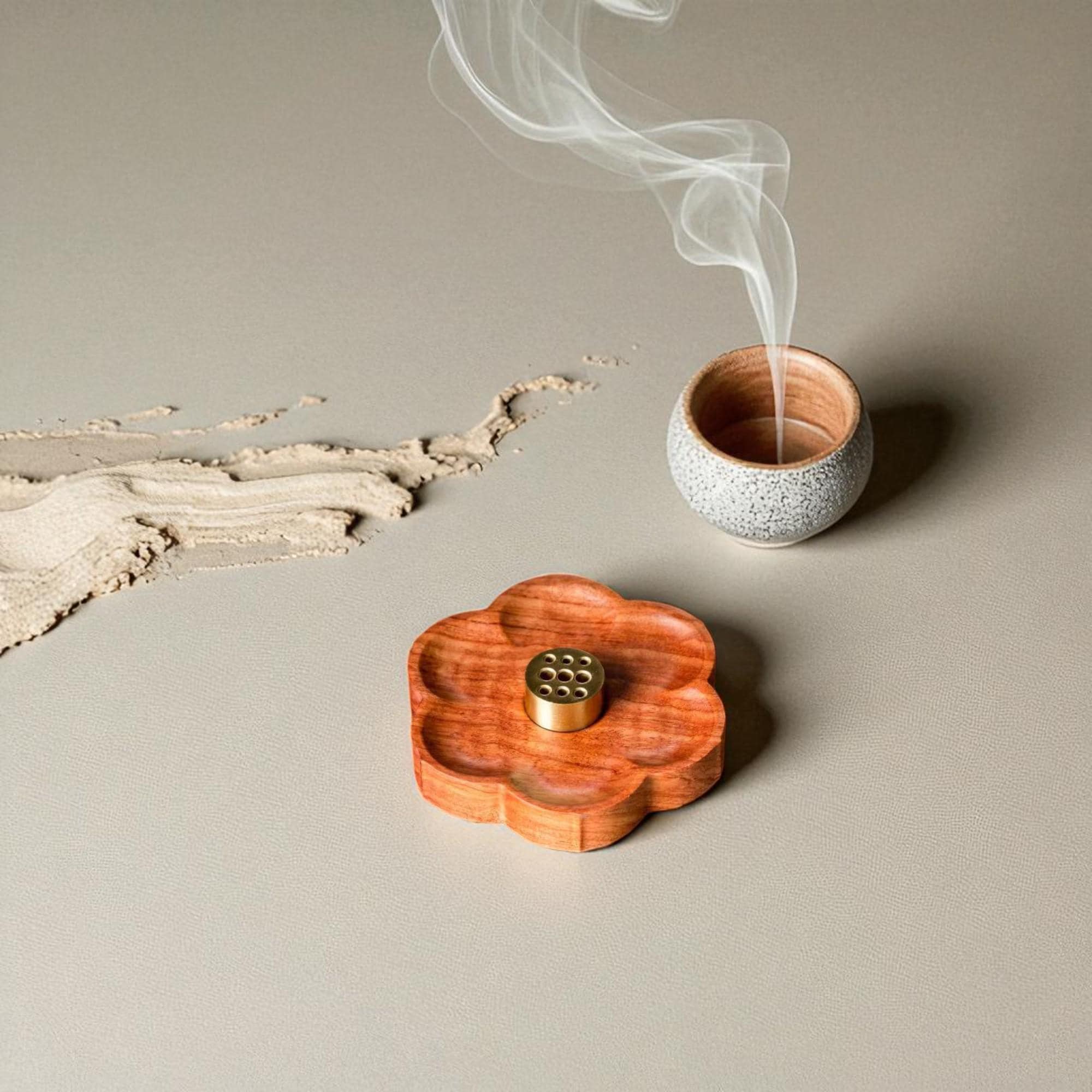 Black Walnut Flower Incense Holder  Handmade Wood Base for Aromatherapy, Zen Meditation Decor & Tea Ceremony Gift