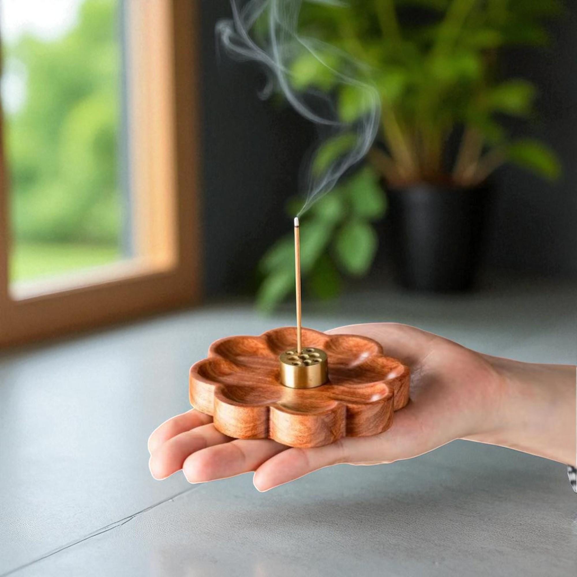 Black Walnut Flower Incense Holder  Handmade Wood Base for Aromatherapy, Zen Meditation Decor & Tea Ceremony Gift