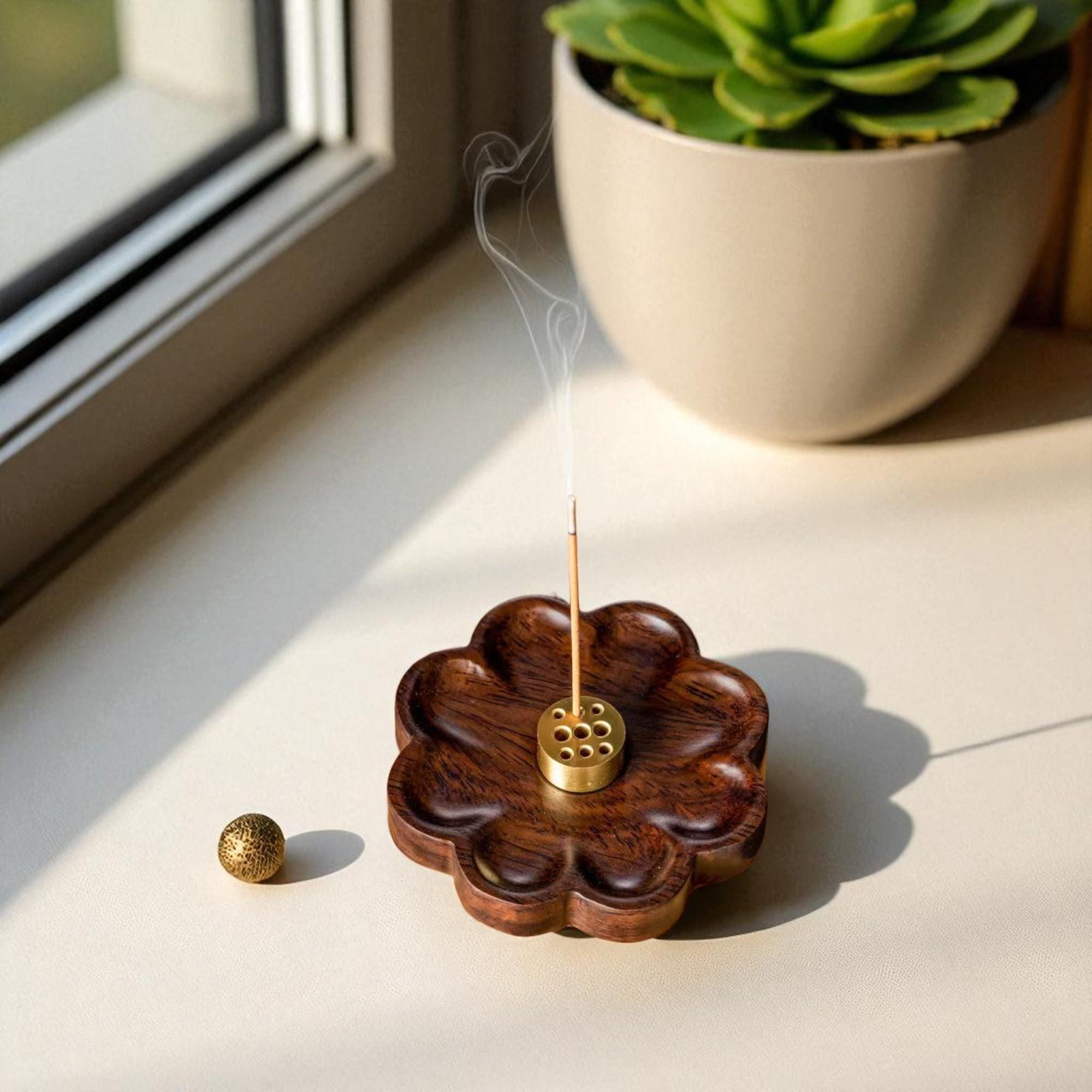 Black Walnut Flower Incense Holder  Handmade Wood Base for Aromatherapy, Zen Meditation Decor & Tea Ceremony Gift