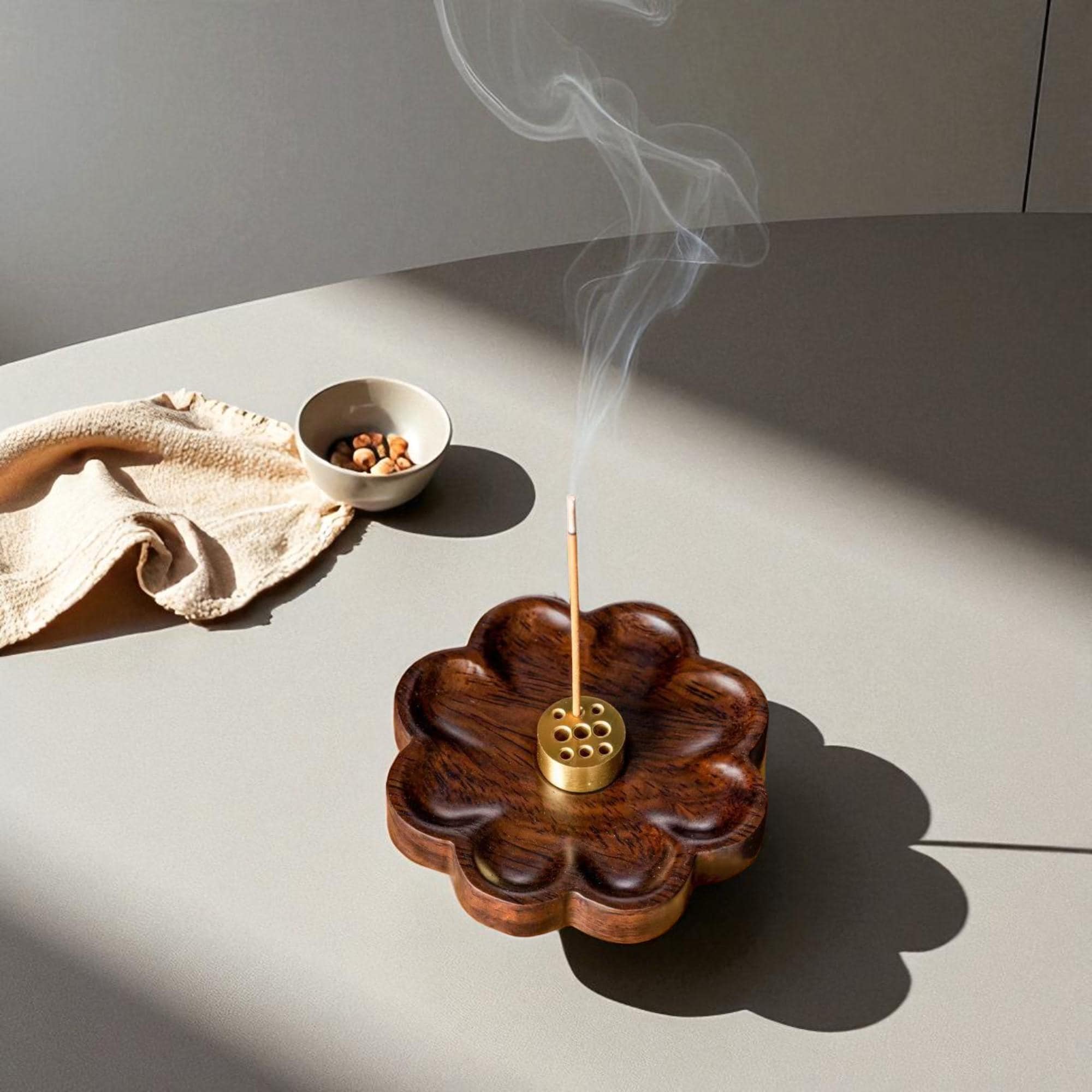 Black Walnut Flower Incense Holder  Handmade Wood Base for Aromatherapy, Zen Meditation Decor & Tea Ceremony Gift